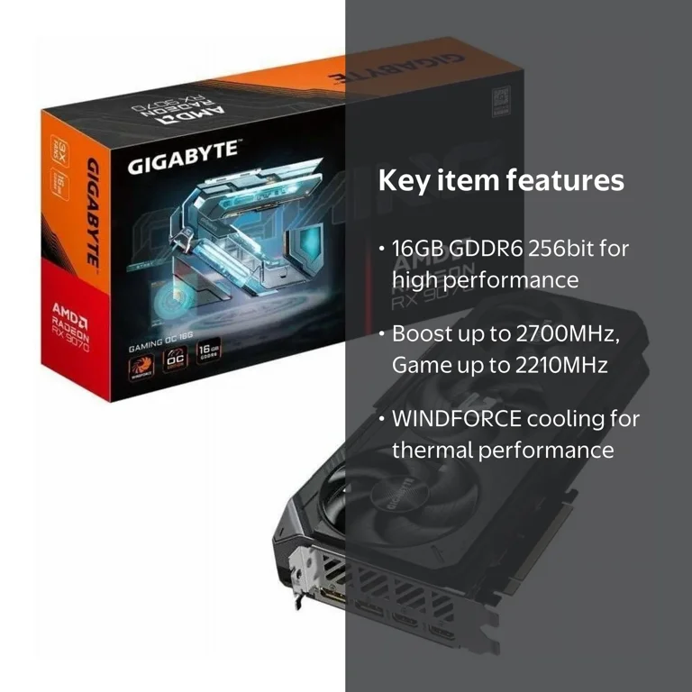 GIGABYTE AMD Radeon RX 9070 本体 GIGABYTE, AMD Radeon RX 9070 Graphics Card, 16 GB GDDR6, RGB