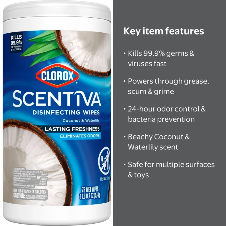 Clorox Scentiva Cleaning Wipes, 75 ct, Coconut Waterlily - Walmart.com