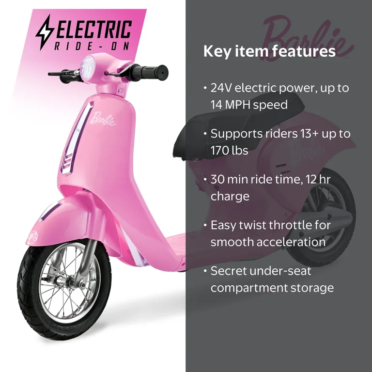 Barbie, Retro Electric Scooter, 24V, Pink for Children 13+