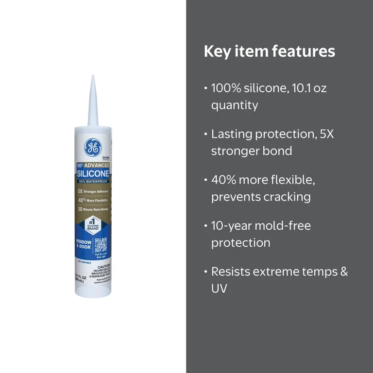 GE GE5000 Advanced Silicone 2 Clear Window & Door Sealant 10.1 oz
