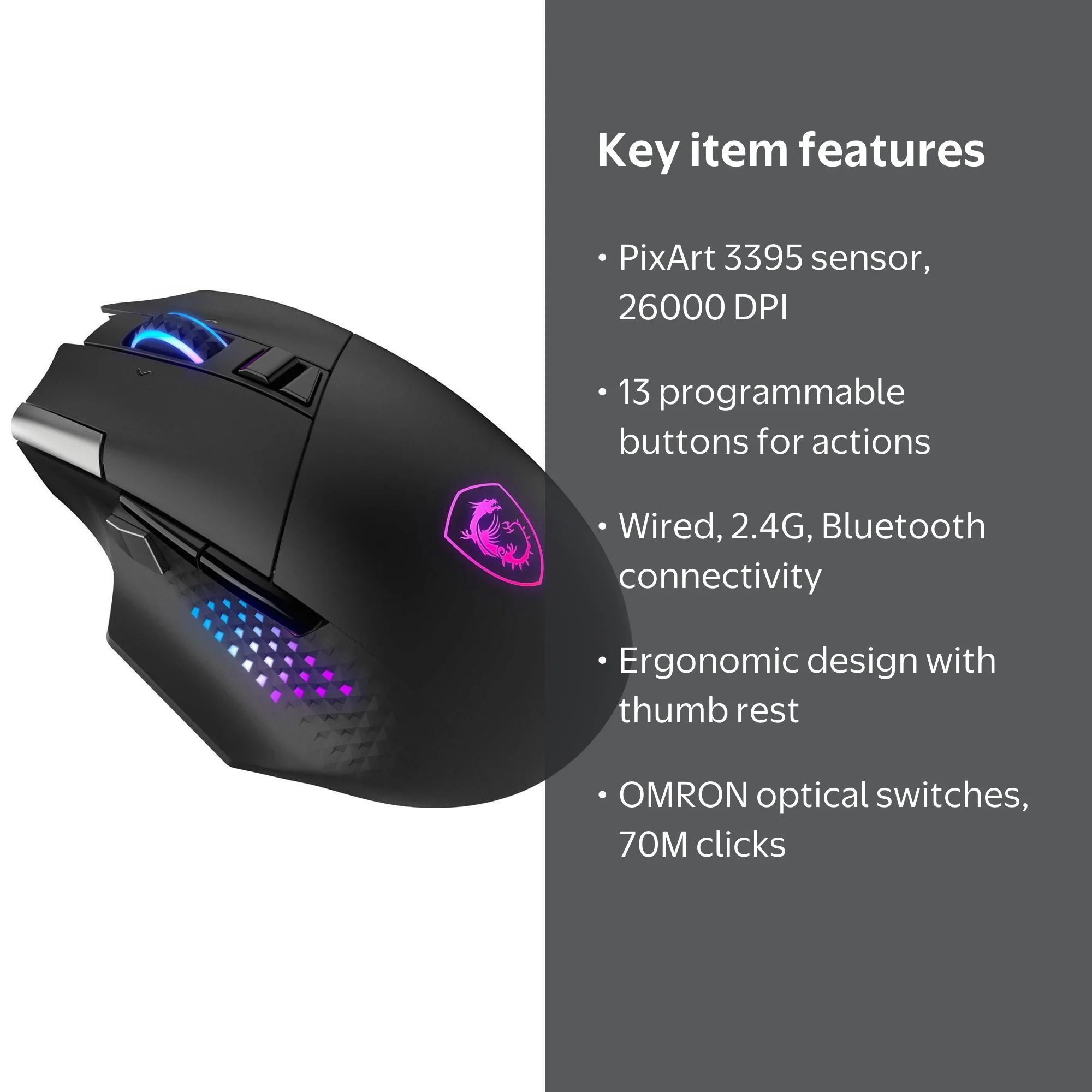 MSI VERSA PRO Gaming Mouse - Pixart 3395 - Cable/Wireless