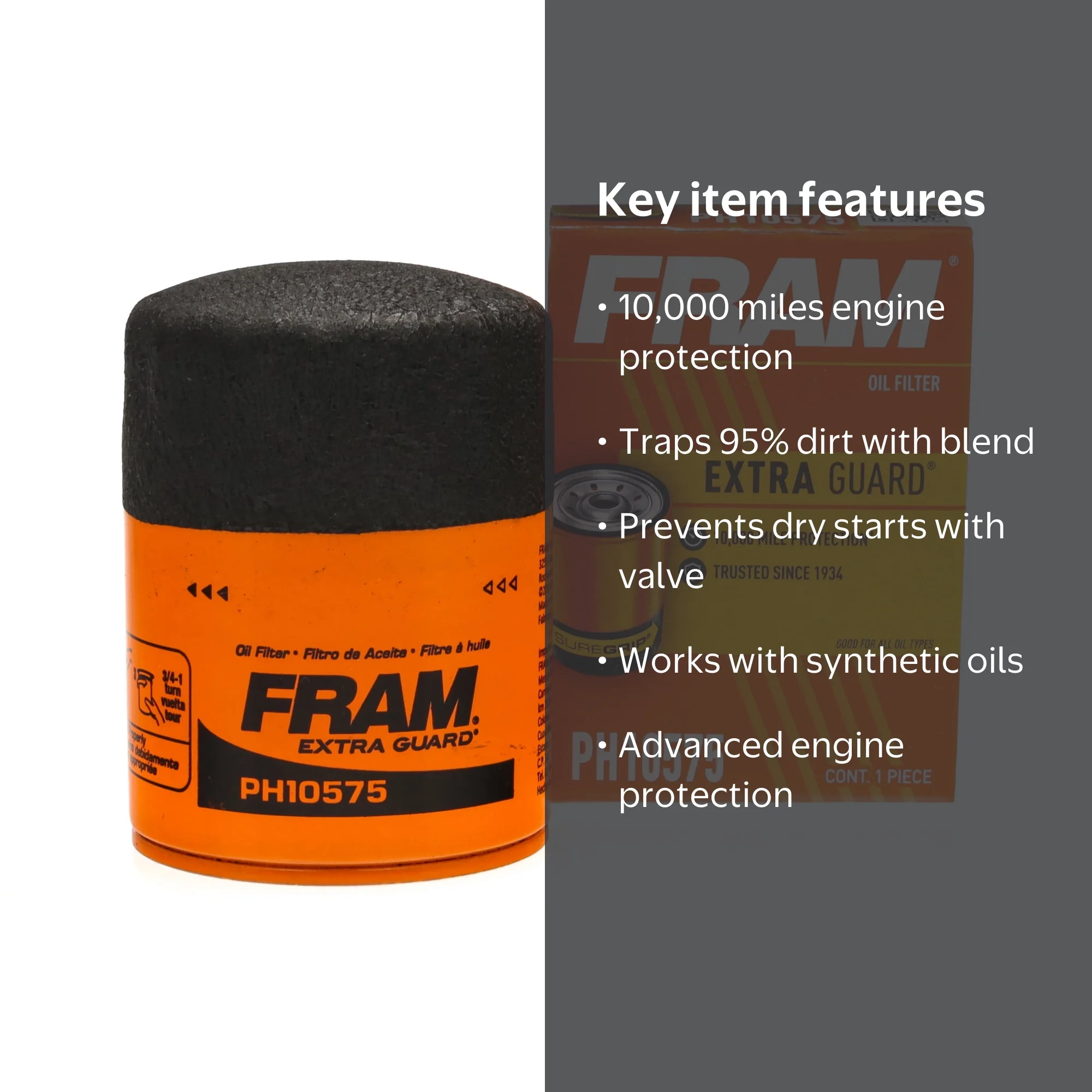 FRAM, Extra Guard Oil Filter, PH10575, 10K Miles Replacement