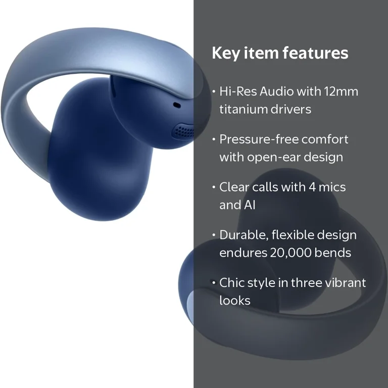 Soundcore, AeroClip Open-Ear Earbuds, Blue, 4-Mic AI Clear Calls