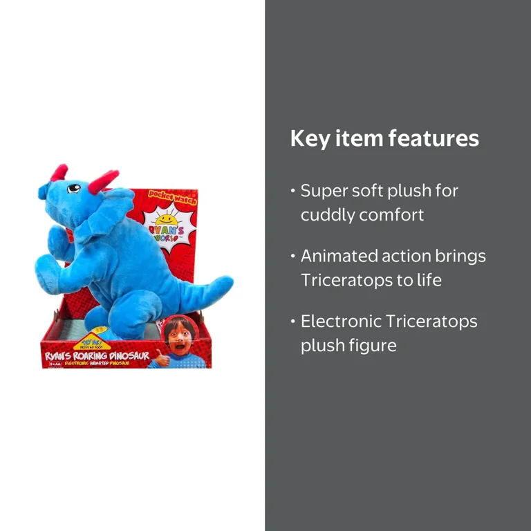 ☆Ryan☆ Ryan's World Ryan's Roaring Dinosaur Plush Figure (Triceratops