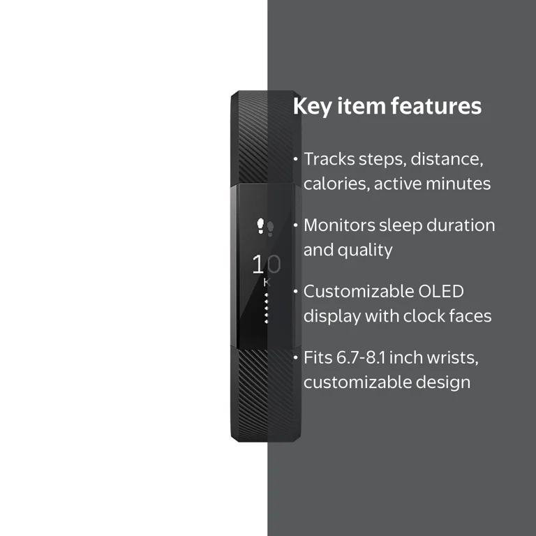 Fitbit Alta Fitness Tracker, Silver/Black, Large (6.7 - 8.1 Inch