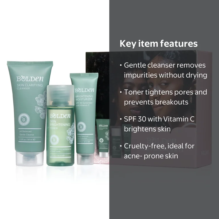 Bolden 3Pc Daily Skin Basics Kit: Facial Moisturizer, Clear Gel