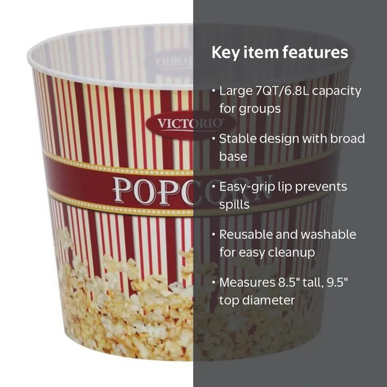 Time For Treats, Popcorn Bucket, 7QT VKP1168, Reusable Washable