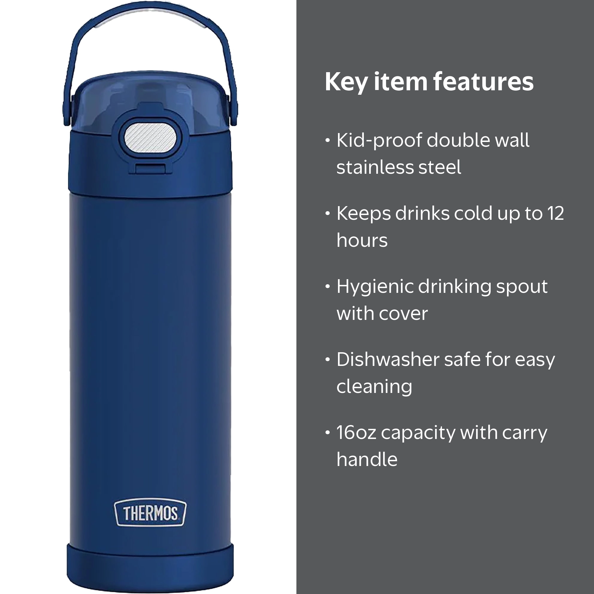 Thermos, Kid's Funtainer Stainless Water Bottle, 16 oz, Dark Navy