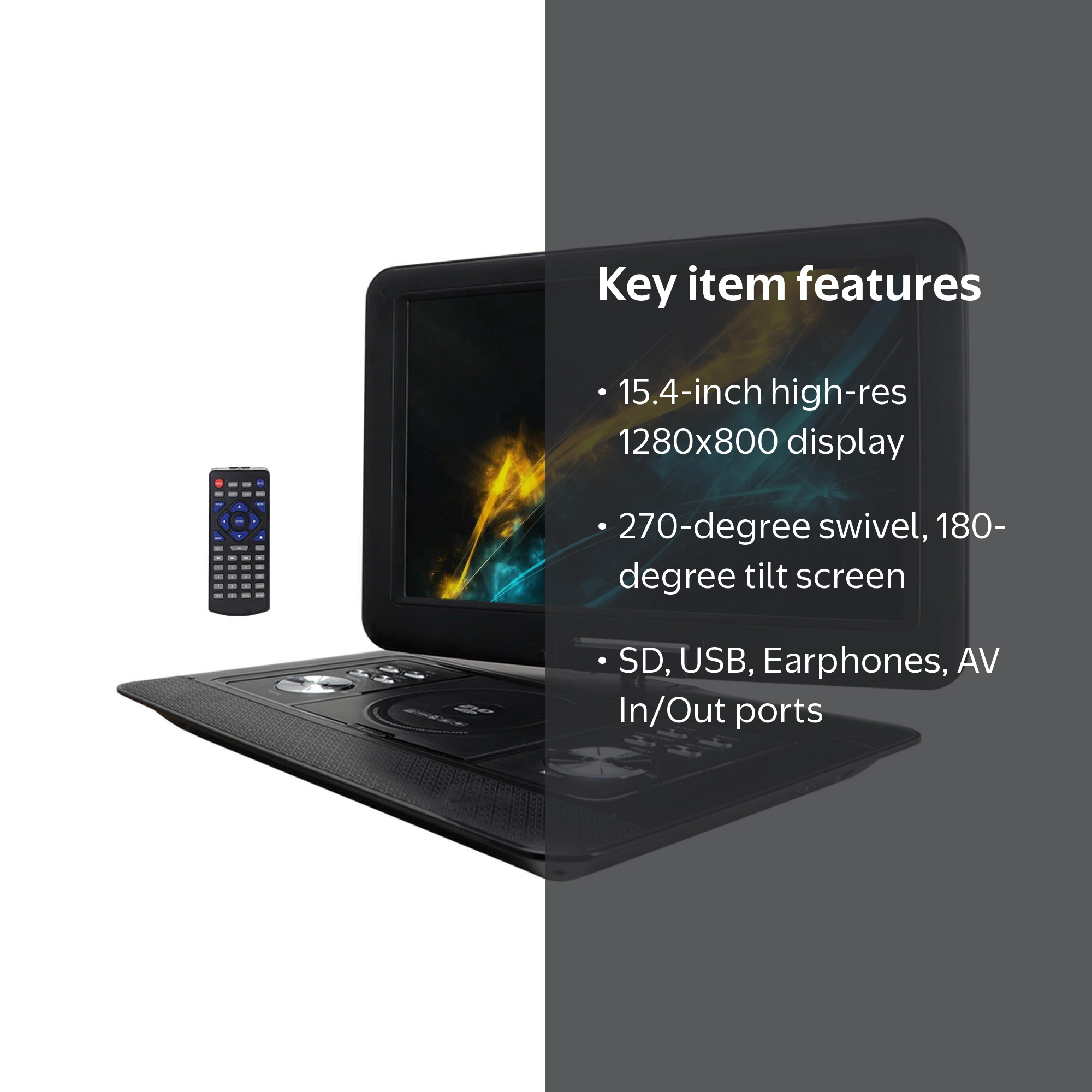 Trexonic 15.4 Inch Portable DVD Player with TFT-LCD Screen and USB