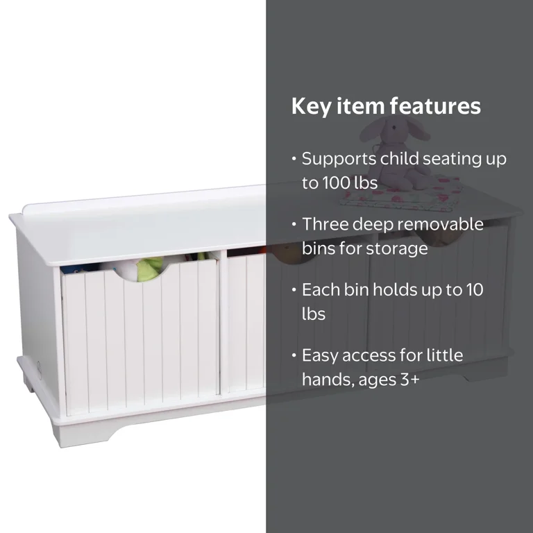 【009】木製 カゴ ボックス トレー 3点セット！ KidKraft Nantucket Wood Storage Bench with Three Bins, White