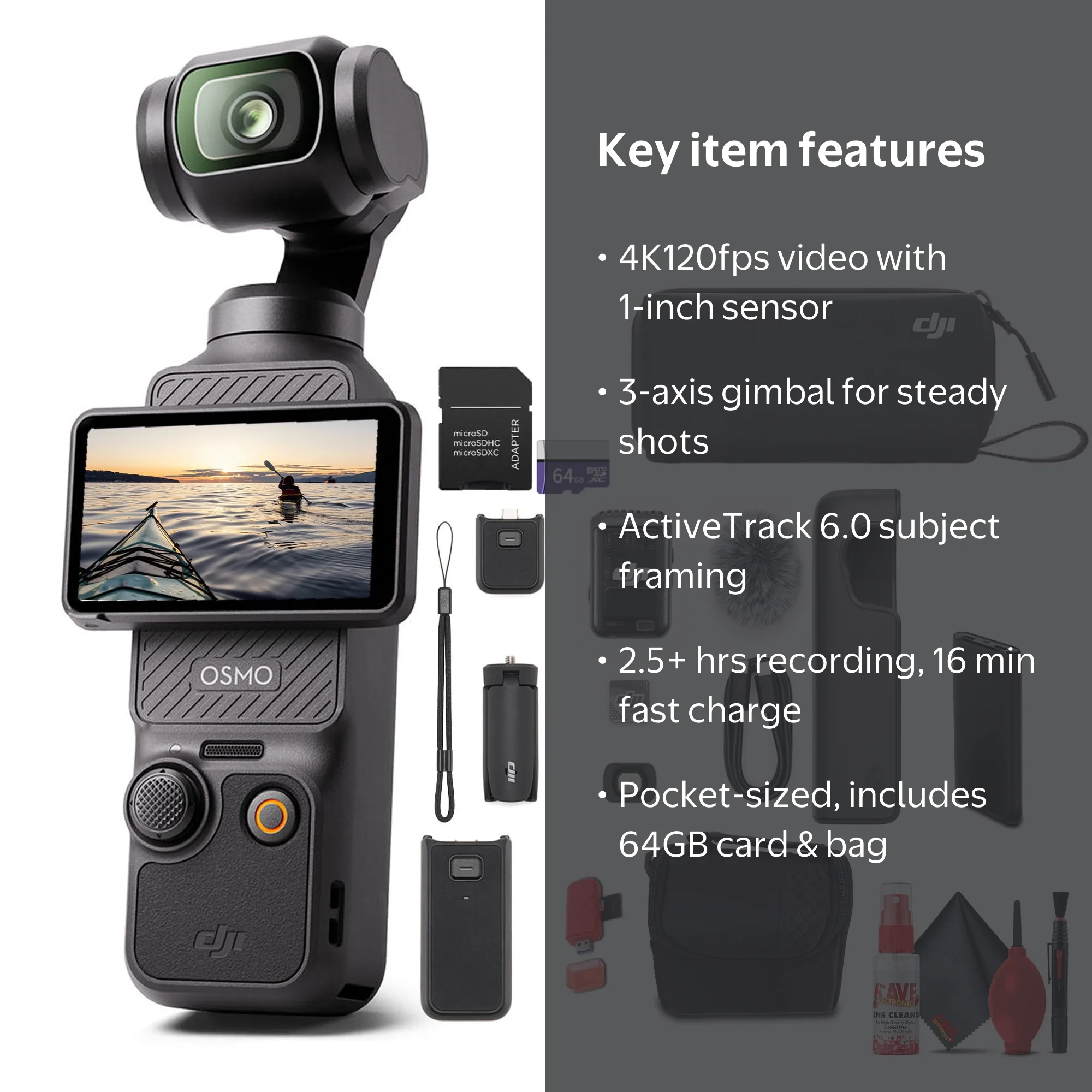 DJI Osmo Pocket 3 Creator Combo, 4K/120fps Video, Handheld