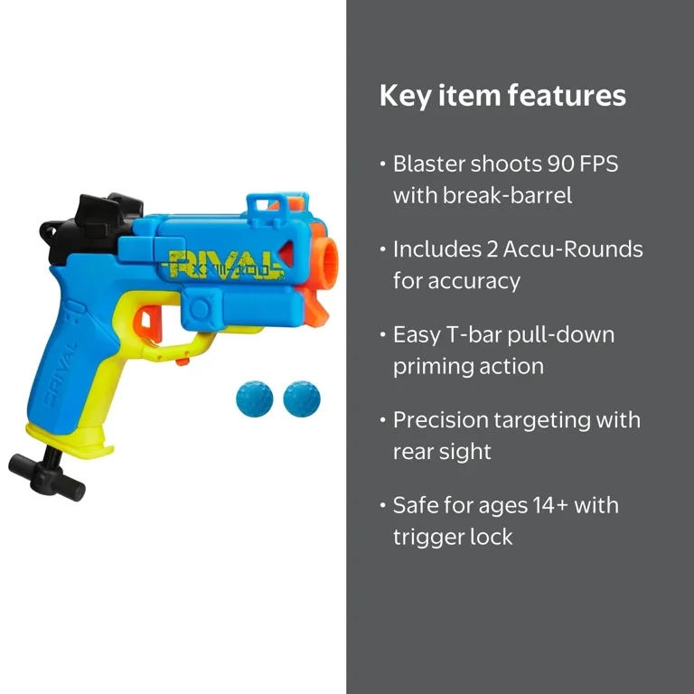 Nerf Rival Pilot XXIII-100 Blaster, 2 Rounds, Break-Barrel Load, T