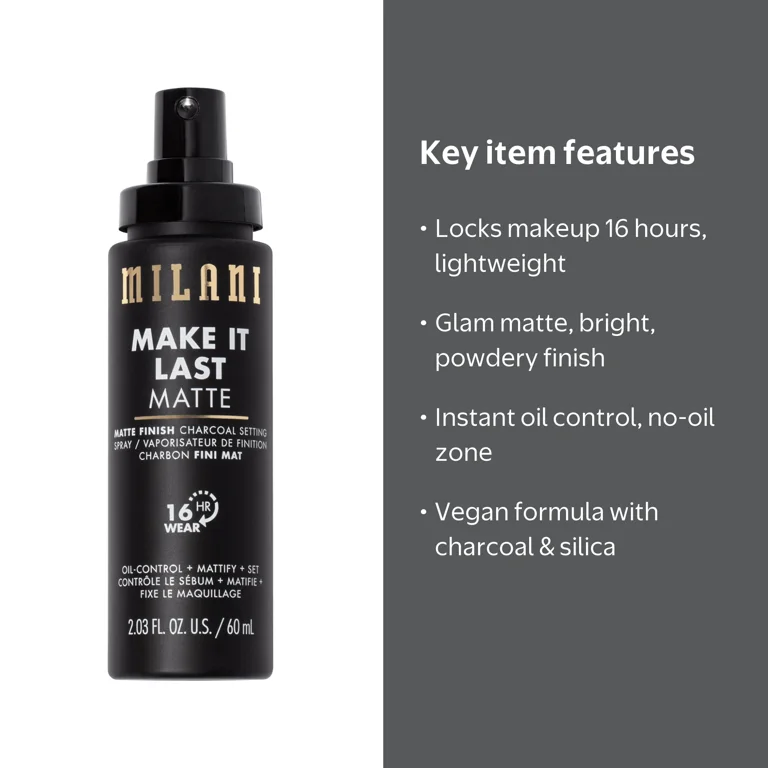 Milani, Make It Last Matte Setting Spray, Charcoal, 2.03 fl oz