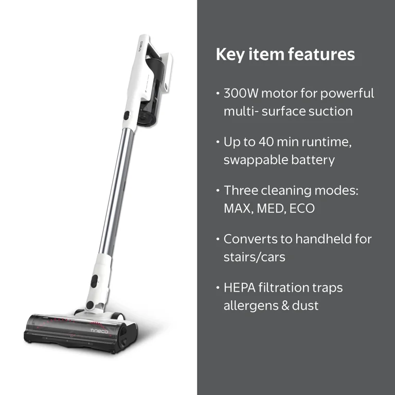 Tineco GO Slim 300W Cordless Stick Vacuum, Lightweight, Carpet