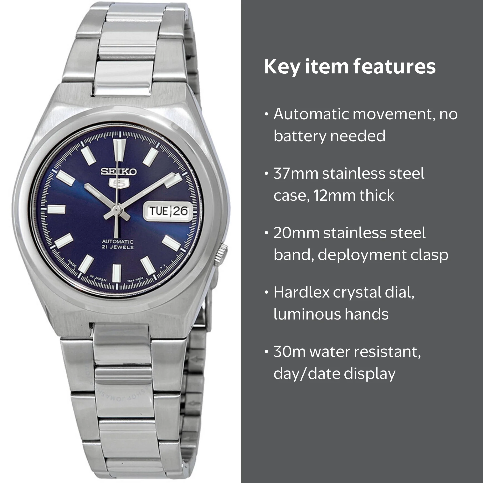 Seiko Series 5 Automatic Date-Day Blue Dial Men's Watch SNKC51J1