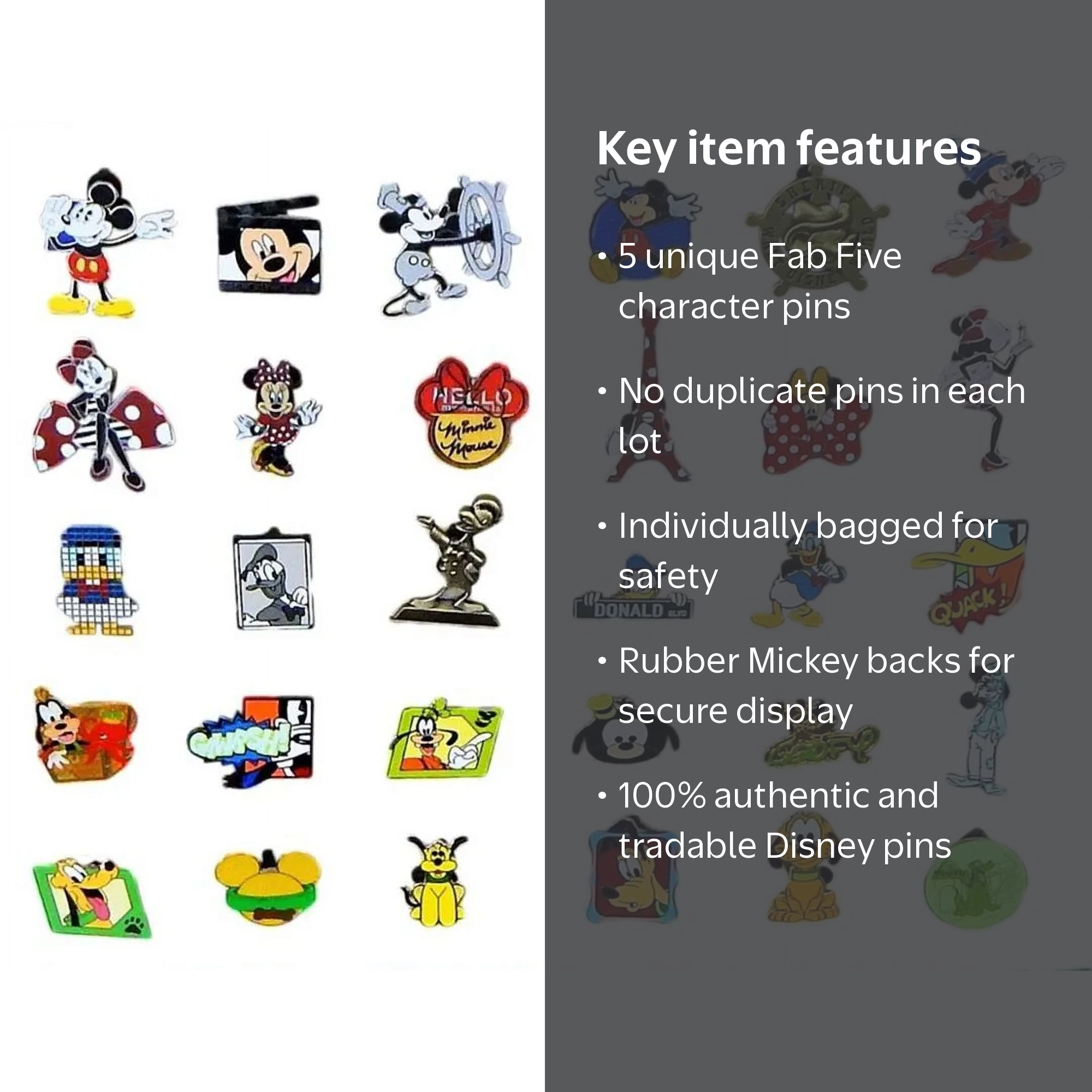 Fab Five Character Themed 5 Pin Set ~ Disney Park Trading Pins