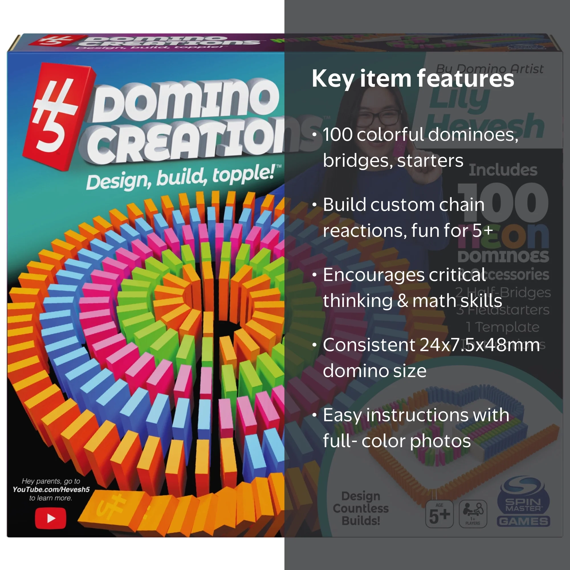 Spin Master Games, H5 Domino Creations, 100-Piece Neon Set