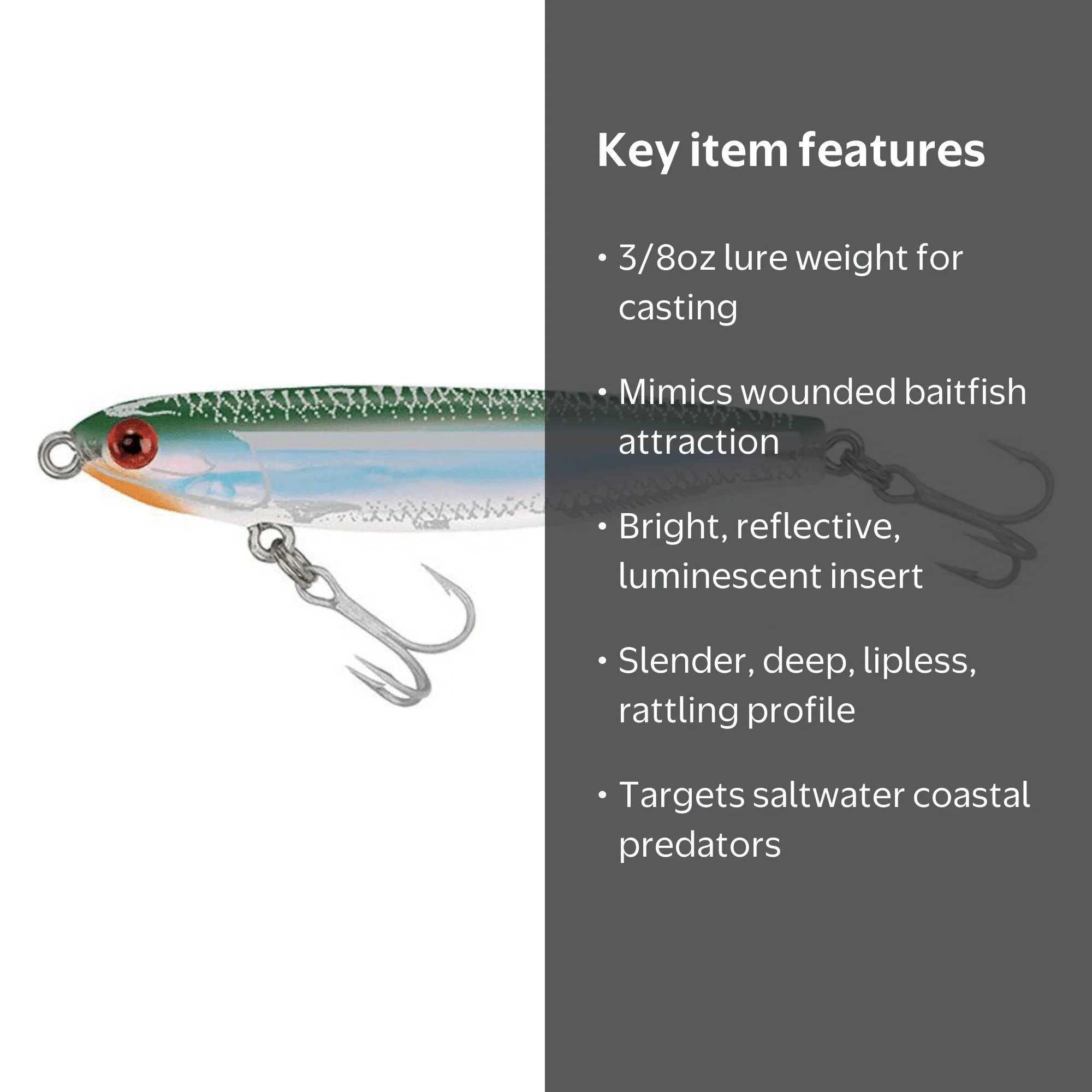Mirrolure S19MR-18 Green Back White Belly 3/8Oz Fishing Jerkbait