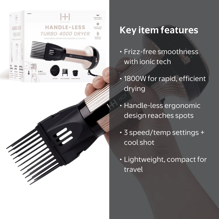 Hot & Hotter Turbo 4000 Compact Ceramic Hair Dryer, Ionic, Gold
