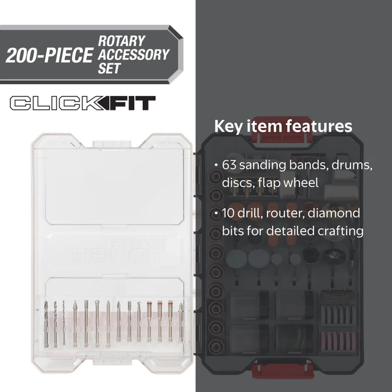 Hyper Tough Rotary Accessory Kit 200 Pieces in Click Fit Case for