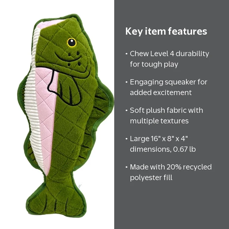 Vibrant Life Tough Buddy Trout Dog Toy Chew Level 4 Soft Durable