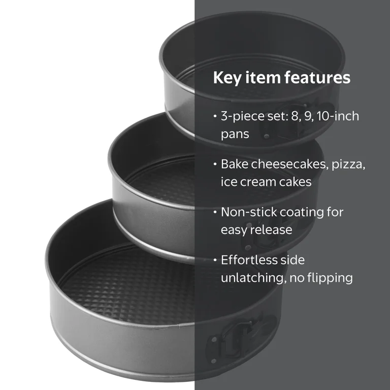 Wilton Premium Non-Stick Springform Pan Set 3-Piece (8,9, 10-Inch) Ideal for Cheesecakes & Deep-Dish Pizza