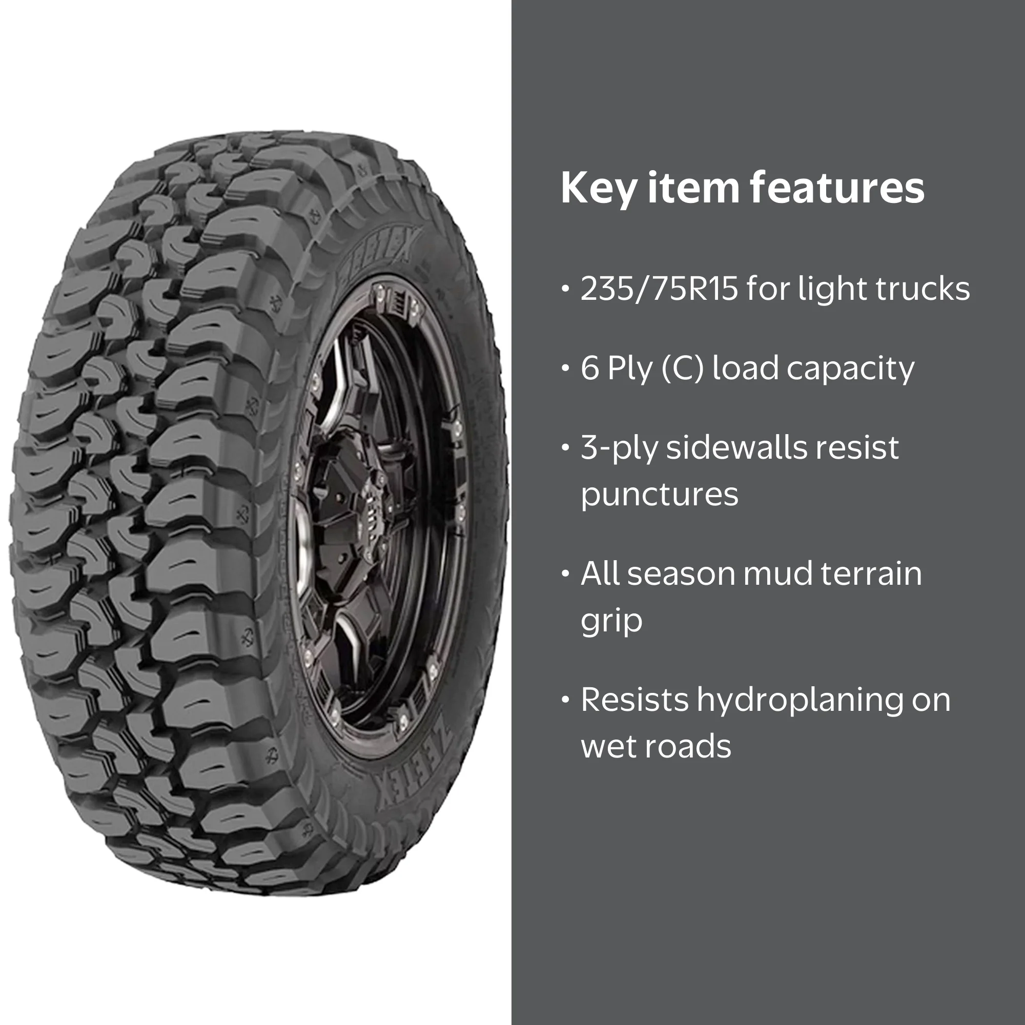 Zeetex MT1000 235/75R15 104/101Q C 6 Ply m/t mud Light Truck Tire