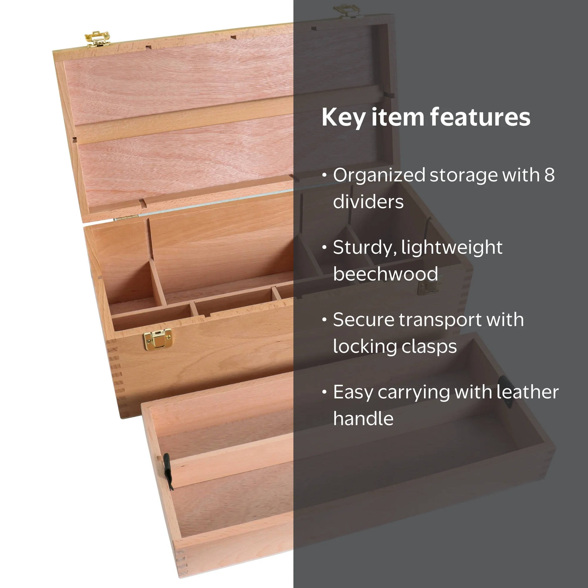 U.S. Art Supply Artist Tool Storage Box, Beechwood, 16x8x6 1/8 in