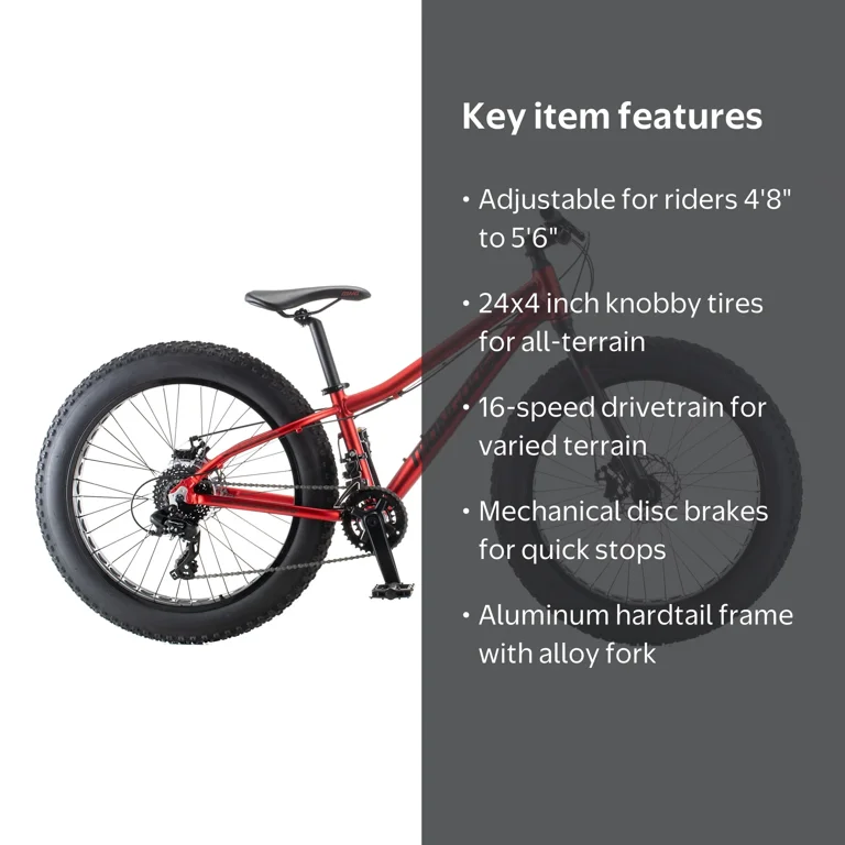 Mongoose, Argus Trail Fat Tire Mountain Bike, 24 Inch Wheels, Red