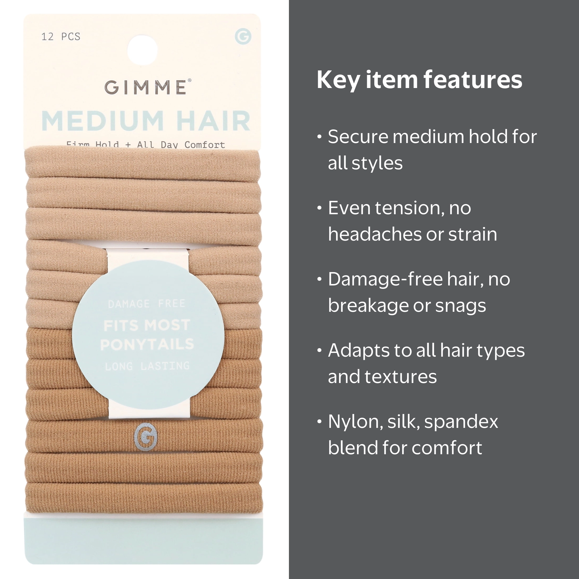 Gimme Hair Bands 12pk Blonde Medium Hold Flexible Elasticity