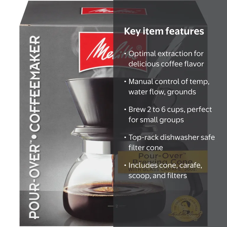 Melitta, Pour-Over Coffee Maker, 6 Cup Cone, with Glass Carafe