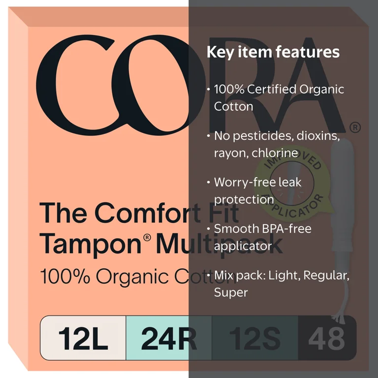 Cora, Organic Cotton Tampons, 48ct, Compact Applicator - Walmart.com
