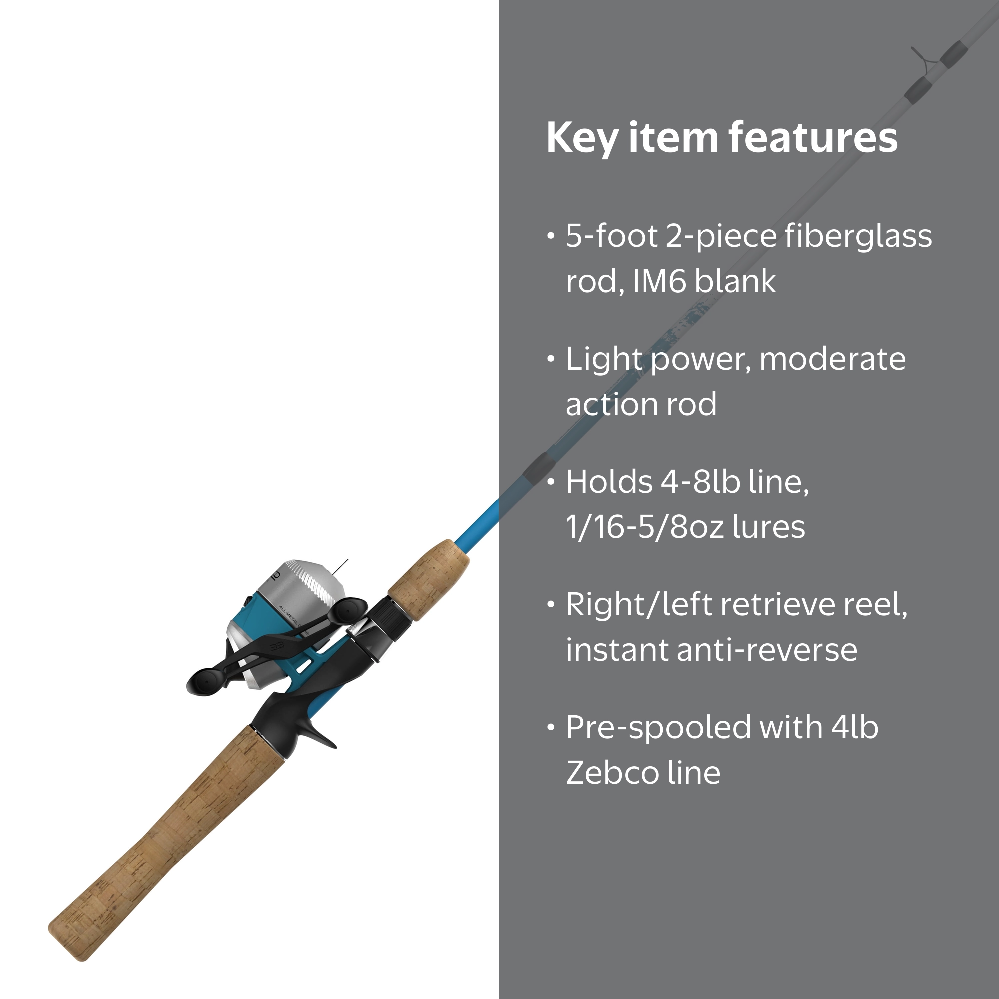 Zebco Fin Commander Spincast Reel & Rod Combo - Fiberglass Set
