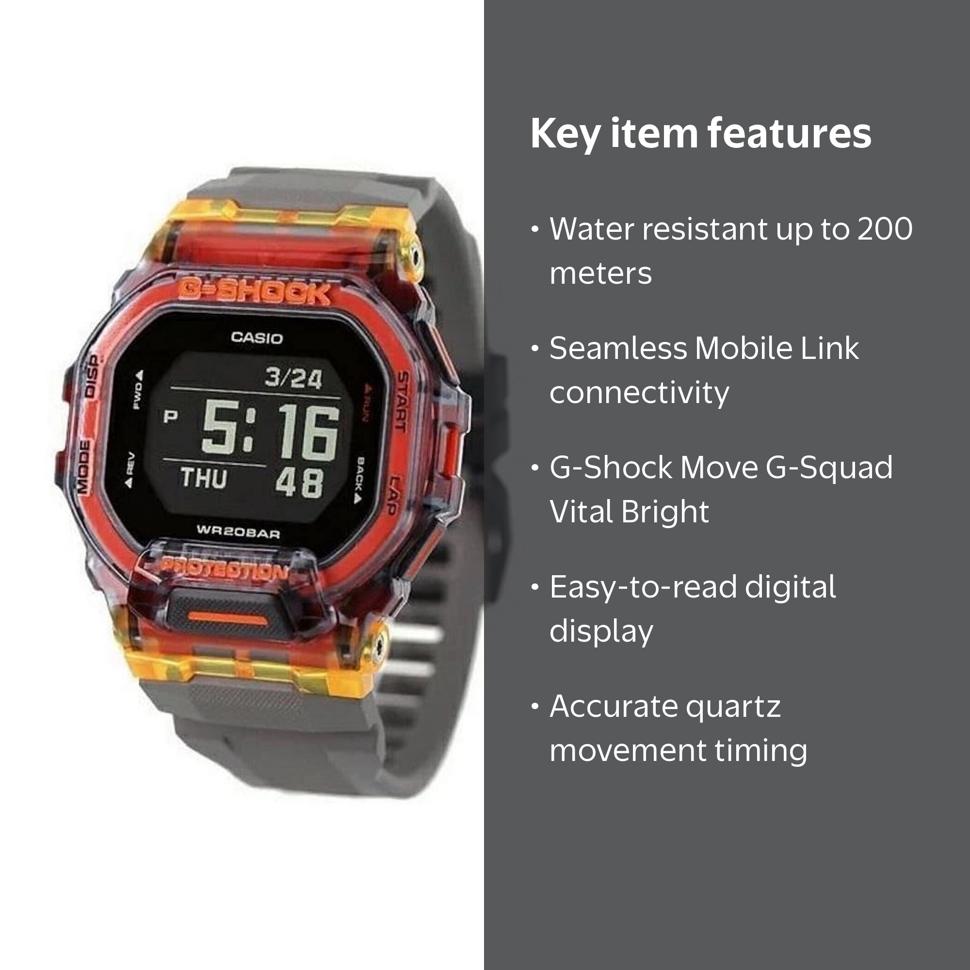 Casio G-Shock Move G-Squad Vital Bright Series Mobile Link Digital