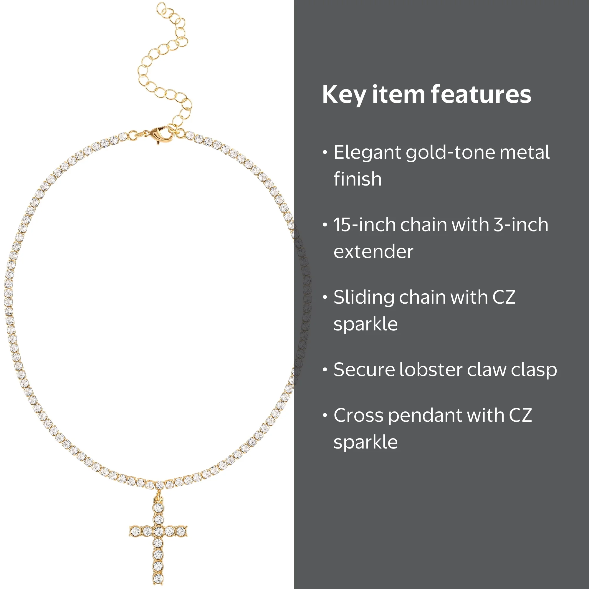 Jessica Simpson Women's Crystal Cubic Zirconia Cross Necklace