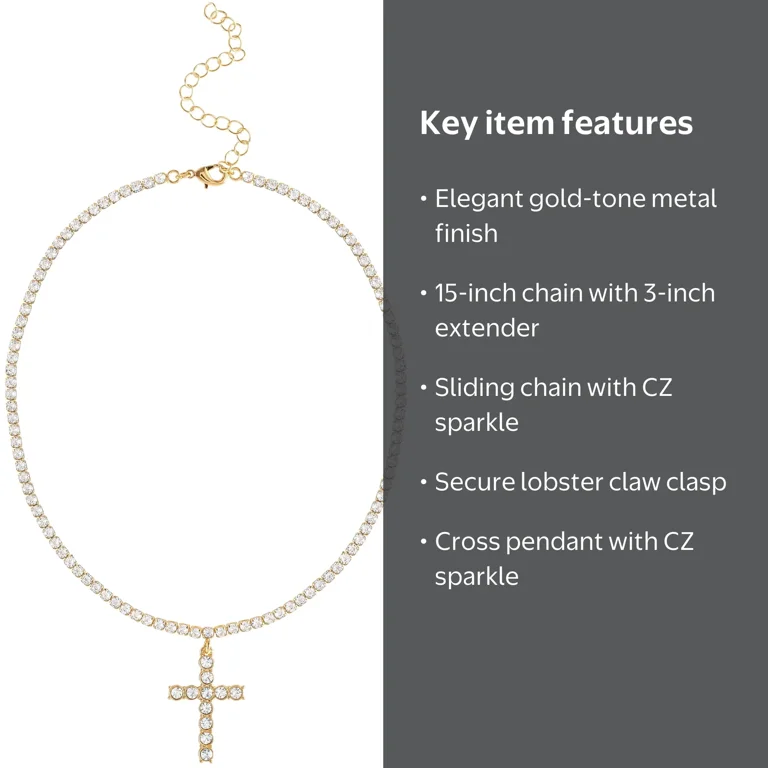 Jessica Simpson Women's Crystal Cubic Zirconia Cross Necklace