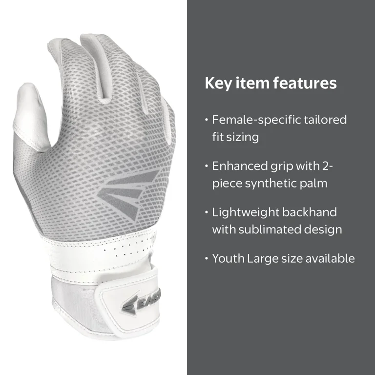 Easton, Fastpitch Batting Gloves, Youth Large, White, Hyperlite