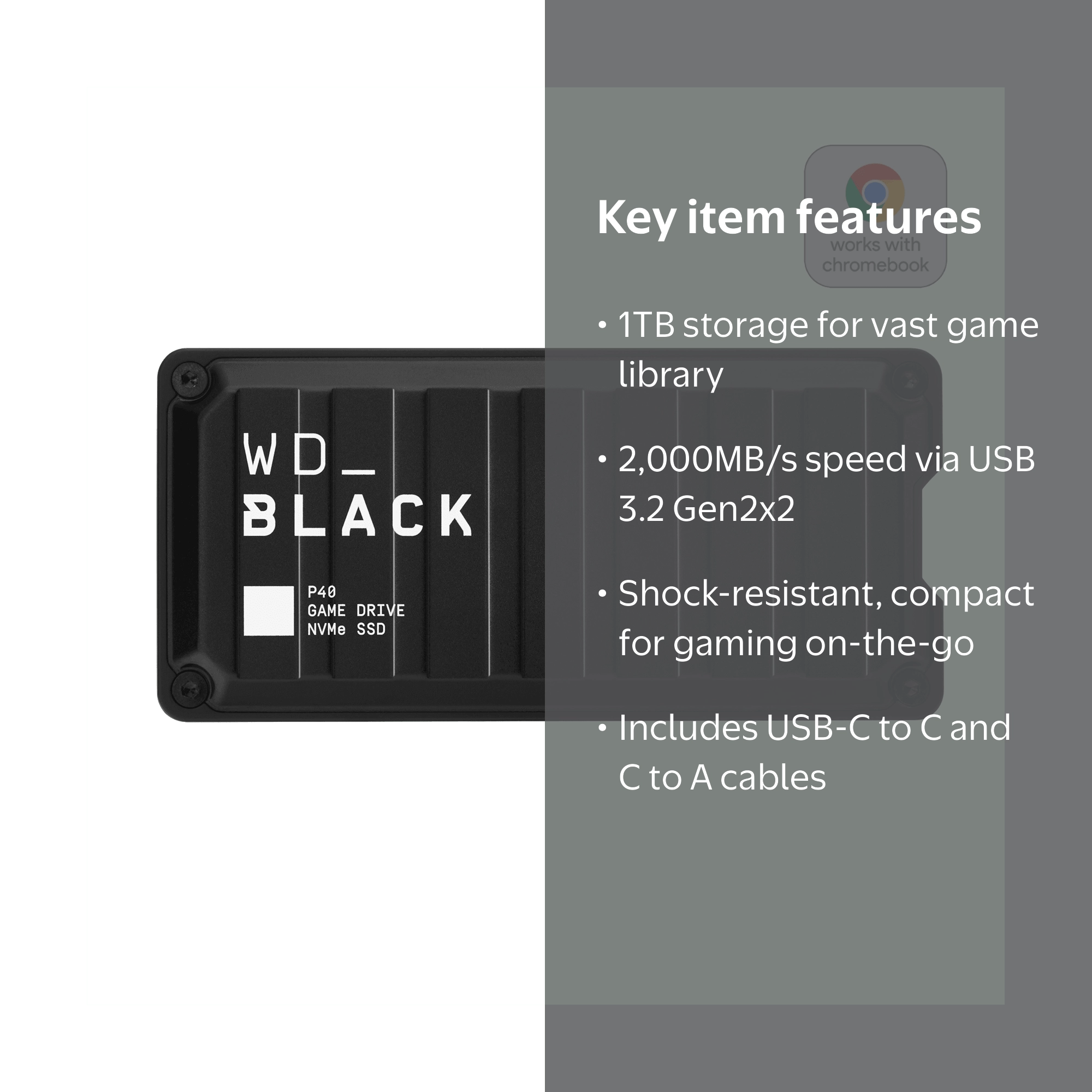 WD_BLACK 1TB P40 Game Drive SSD - Portable External Storage