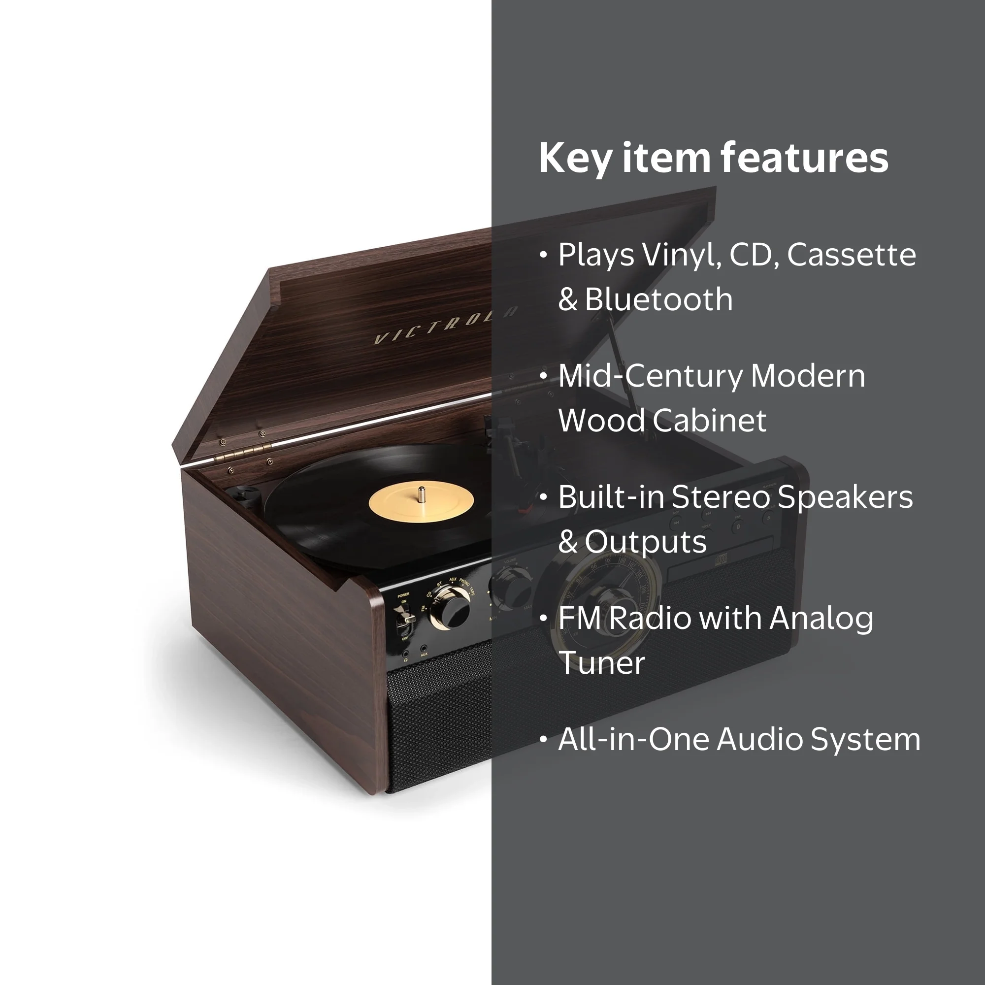 Victrola 6-in-1 Wood Empire Mid Century Modern Bluetooth Record