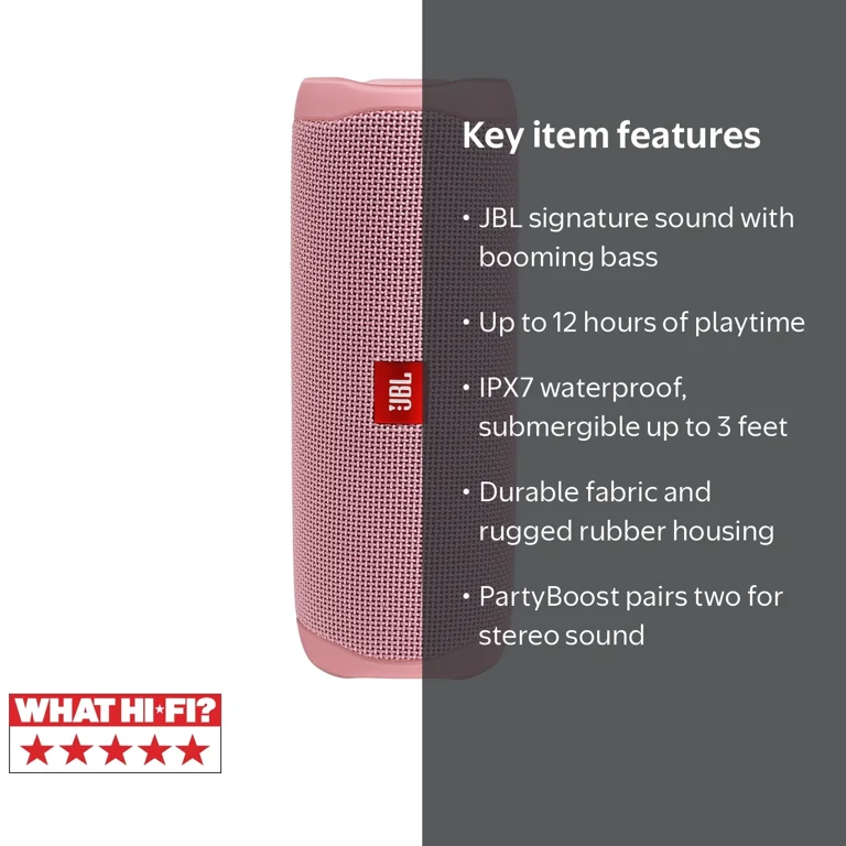 JBL, Portable Waterproof Speaker, Pink, 12 Hours Playtime