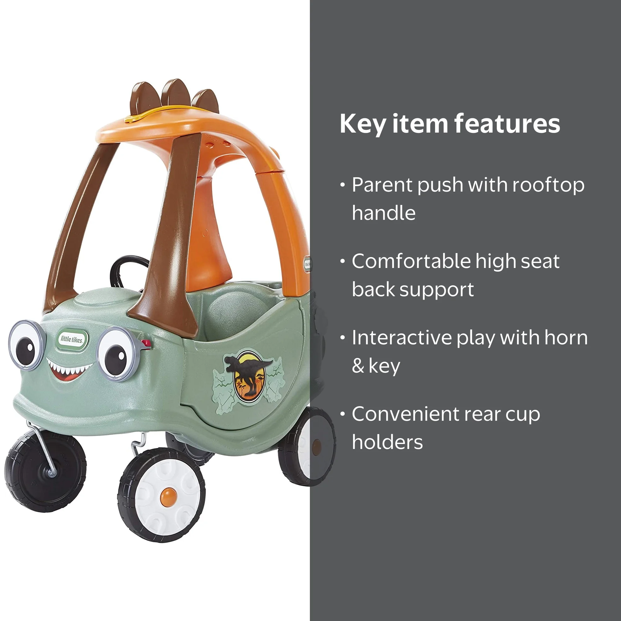 Little Tikes T-Rex Dino Rider Cozy Coupe, Kids Ride-On Car with