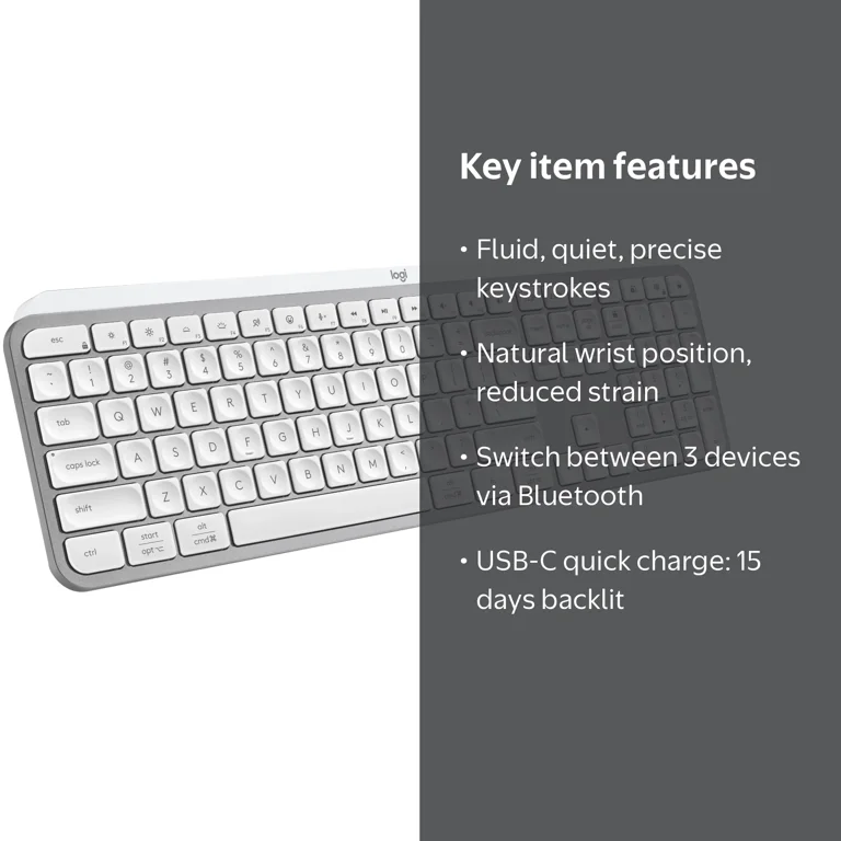 Logitech MX Keys S Wireless Keyboard, Pale Grey with Backlit Keys