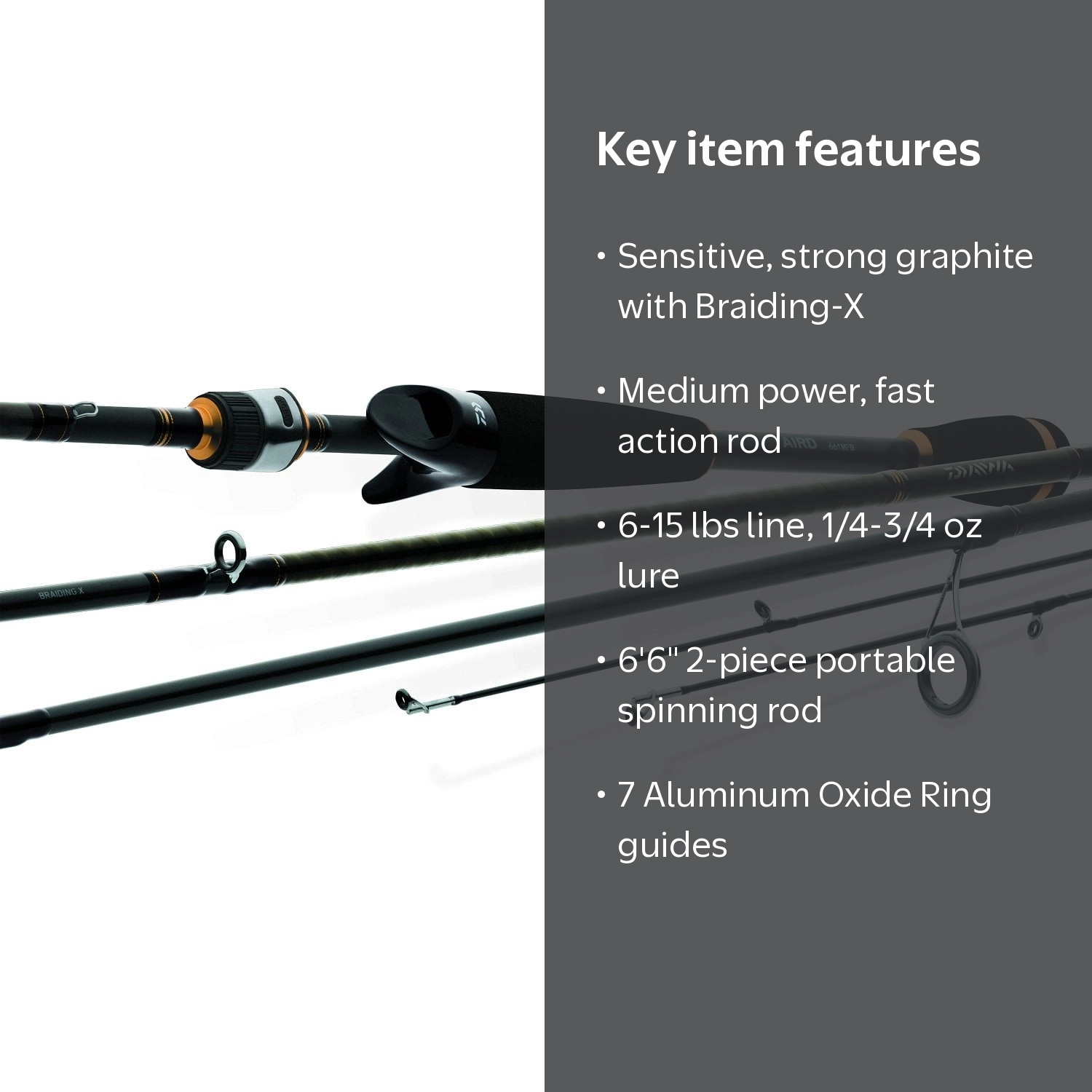 Daiwa AIRX662MFS Aird-x Braiding-x Spinning Rod 6'6