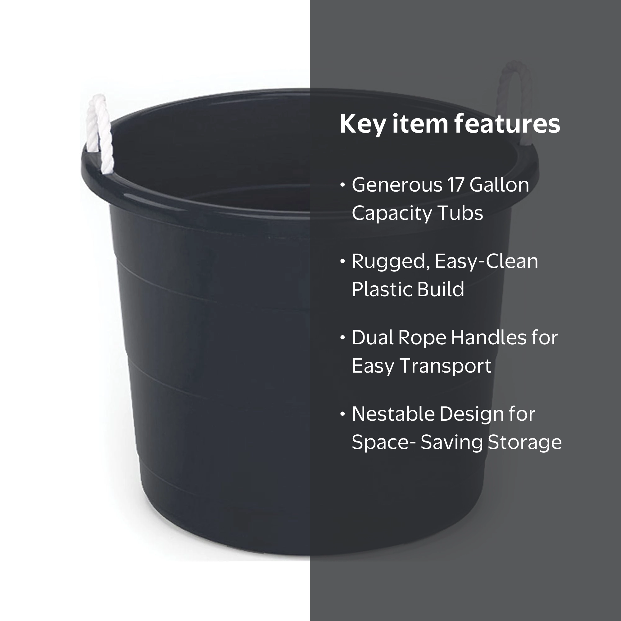 Homz, Storage Tub, 17 gal, Rope Handles, Black, Set of 2 - Walmart.com