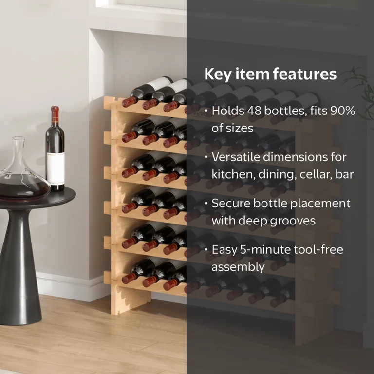 Bentism Stackable Modular Wine Rack Bamboo Wood Display Shelf 6-Tiers, Size: 6-Tier, 48 Bottles