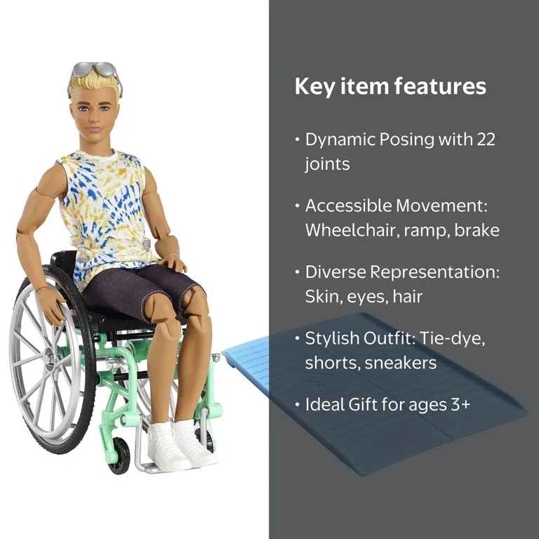 Barbie Ken Fashionistas Doll #167, Wheelchair & Ramp, Tie-Dye