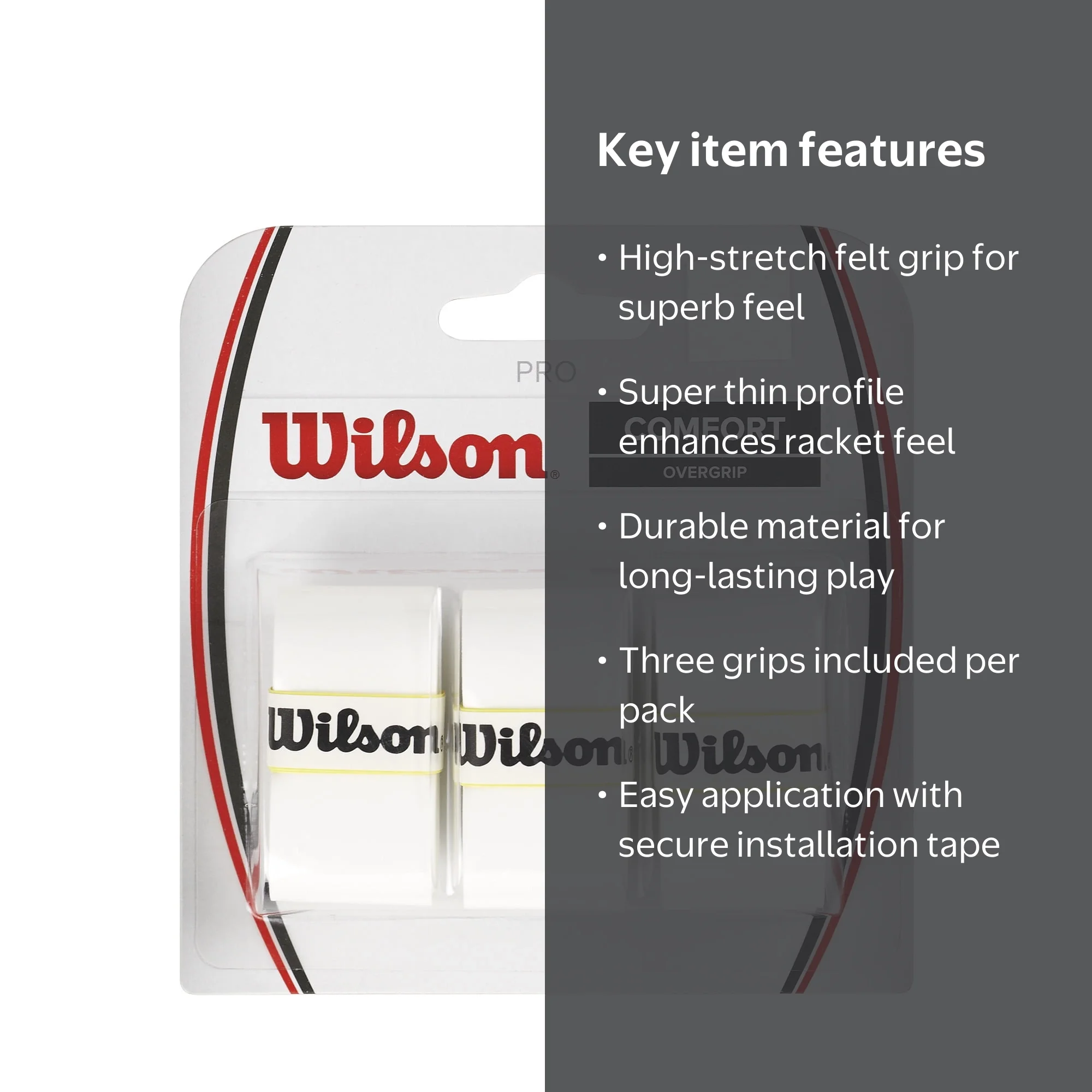 Wilson Pro Comfort Overgrip, White, Thin and Stretchy Felt