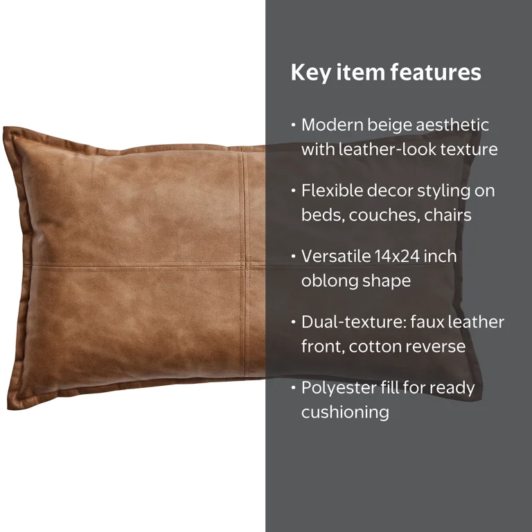 Better Homes & Gardens 14 in x 24 in Beige Faux Leather Decorative