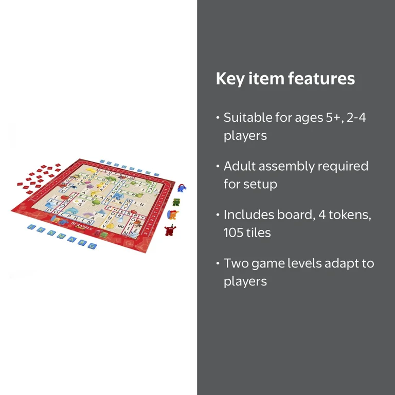 Scrabble Jr Crossword Board Game for Kids & Family Ages 5+ 2-4