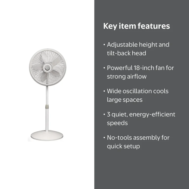 Lasko 1820 18' White Elegance & Performance Pedestal Fan for Large